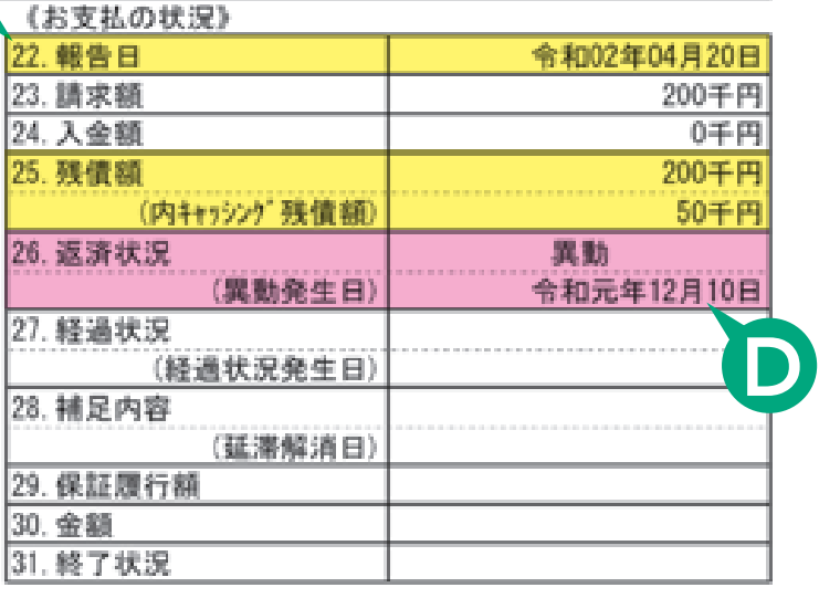 【開示報告書】お支払の状況の見本